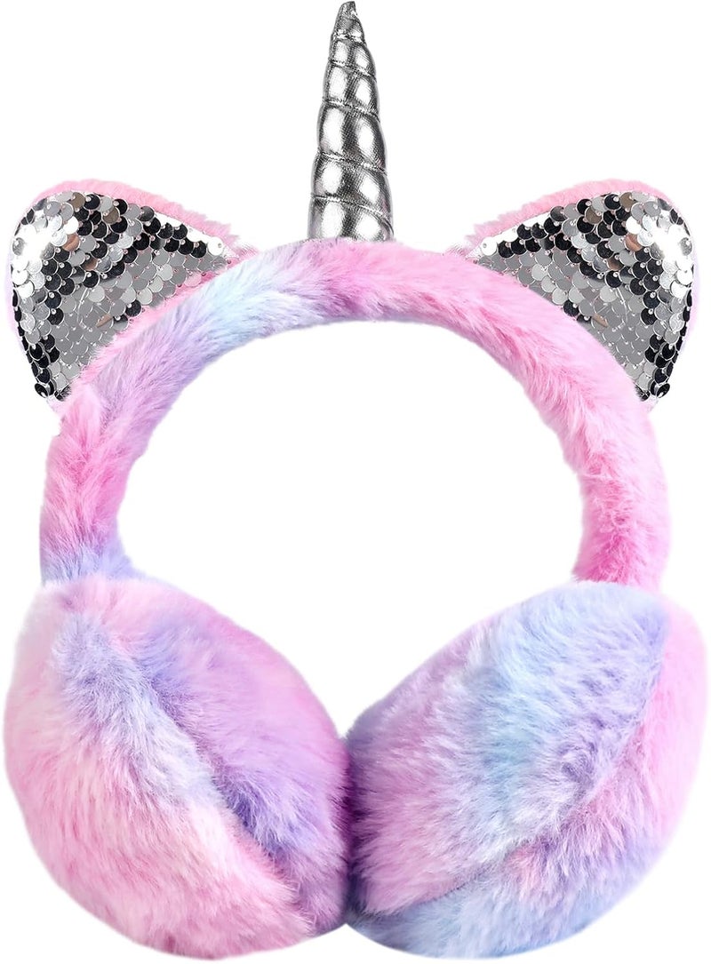 BTHRORO Ear Muffs for Kids Unicorn Earmuffs Winter Cute Ear Warmers Soft Plush Ear Covers for Cold Weather Women Kids Girls - Image 1